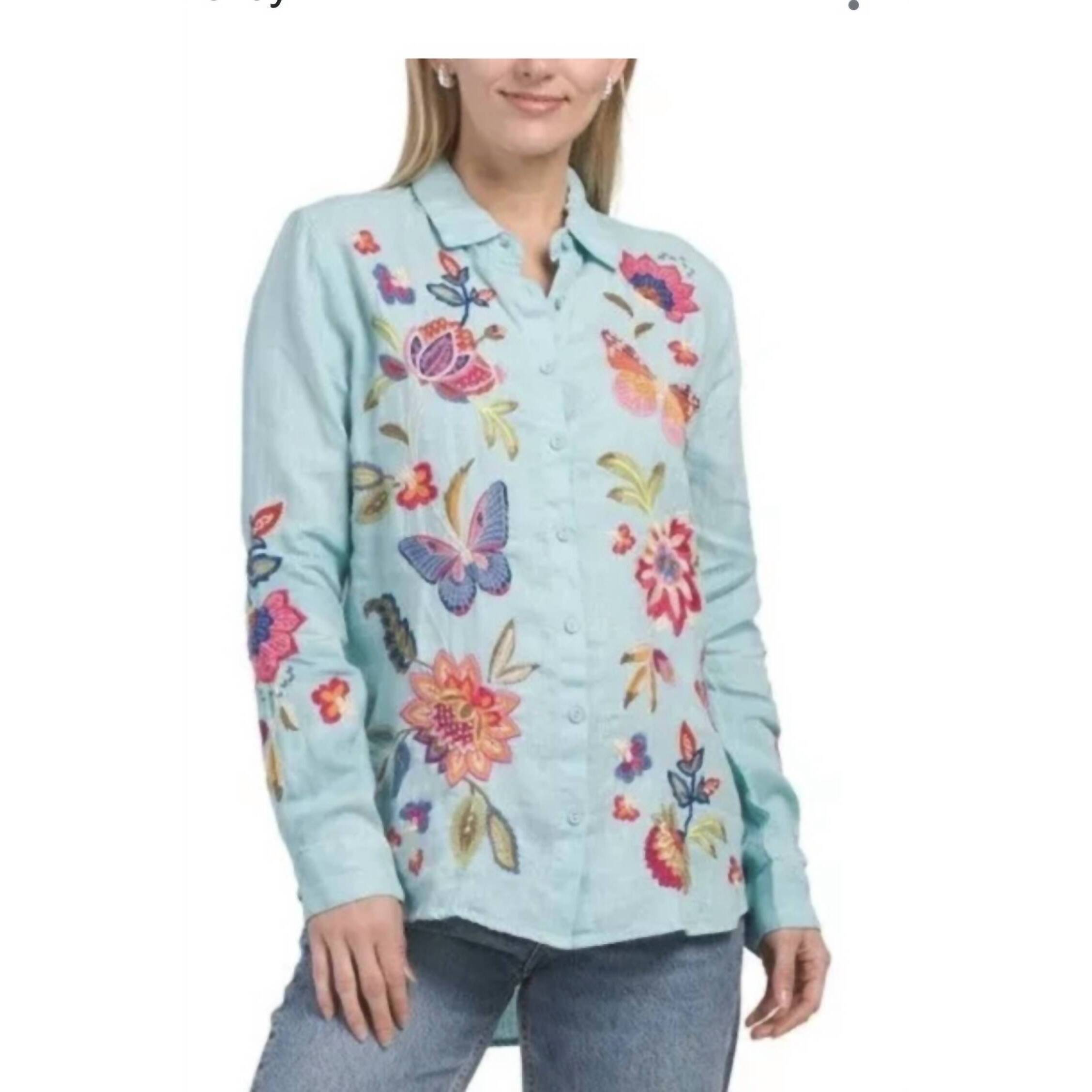 New Johnny Was Gracey Linen Oversized Shirt In Blue